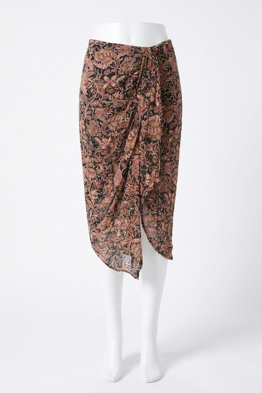 NEW ISABEL MARANT zaine printed draped skirt in black/ochre